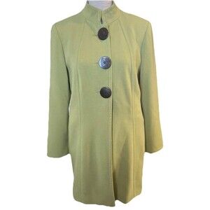 Margaret Frances Women’s Green Thigh Length Coat Mandarin Collar Buttons Size 10